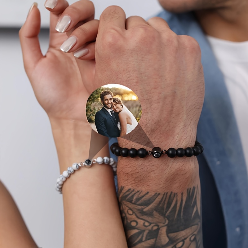 2pcs Custom Photo Bracelets, Personalized Bead Couple Jewelry