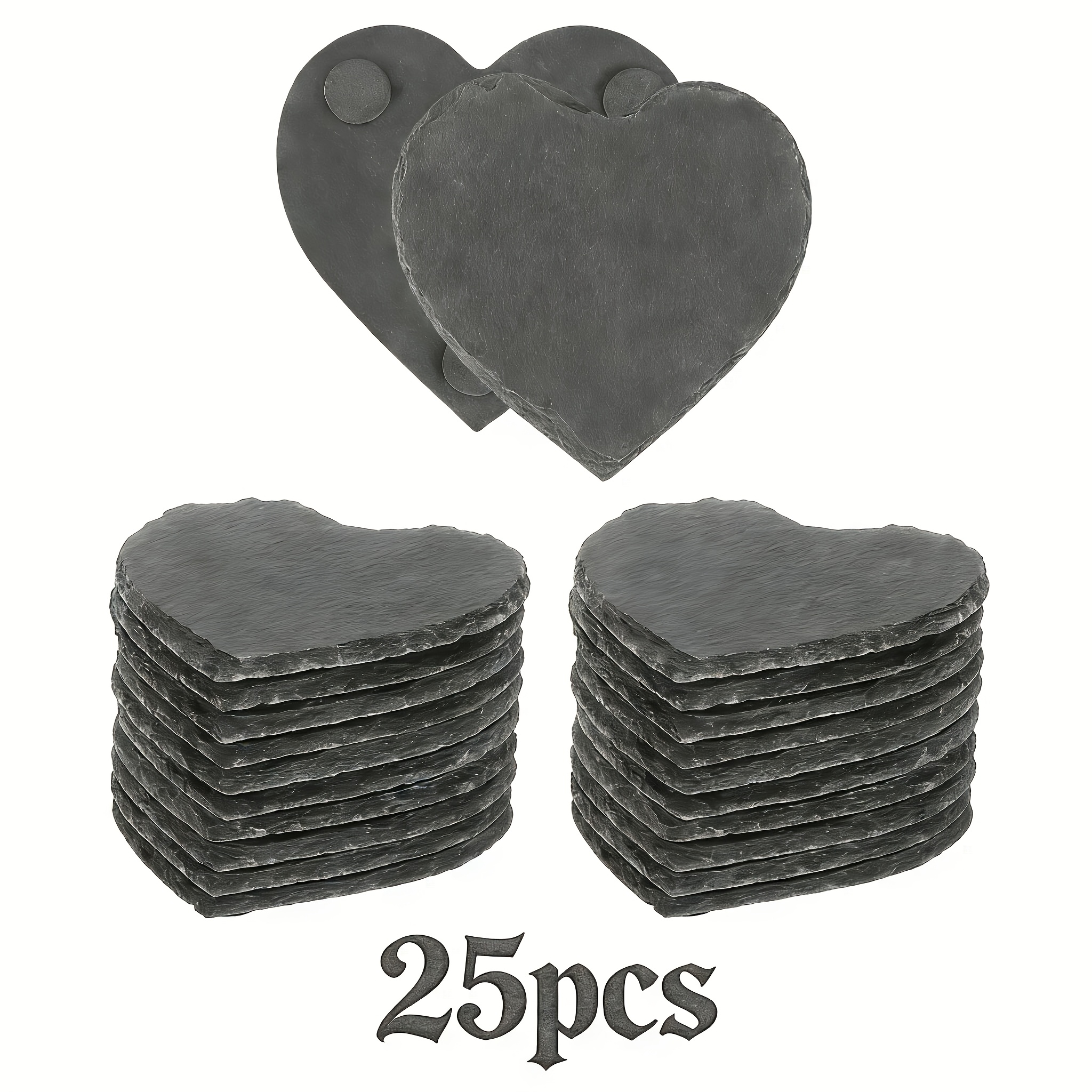 Image of 25pcs Slate Drink Coasters Stone Coasters, Heart Shape Perfect For Home Decor, Bars, Kitchens, Christmas, And Any Occasion (heart Shape)