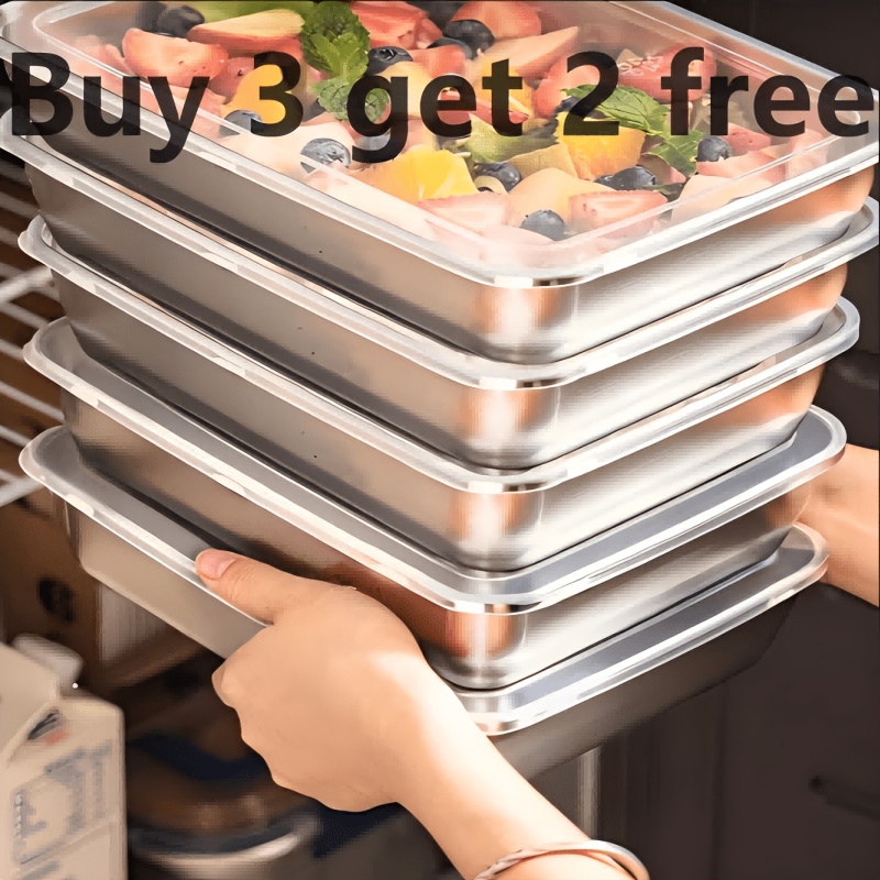 TEMU Buy 2 Free/buy 3 Free Durable Stainless Steel Food Storage Box Set - Leak Proof, Suitable For Microwave And Refrigerator, Multi Purpose