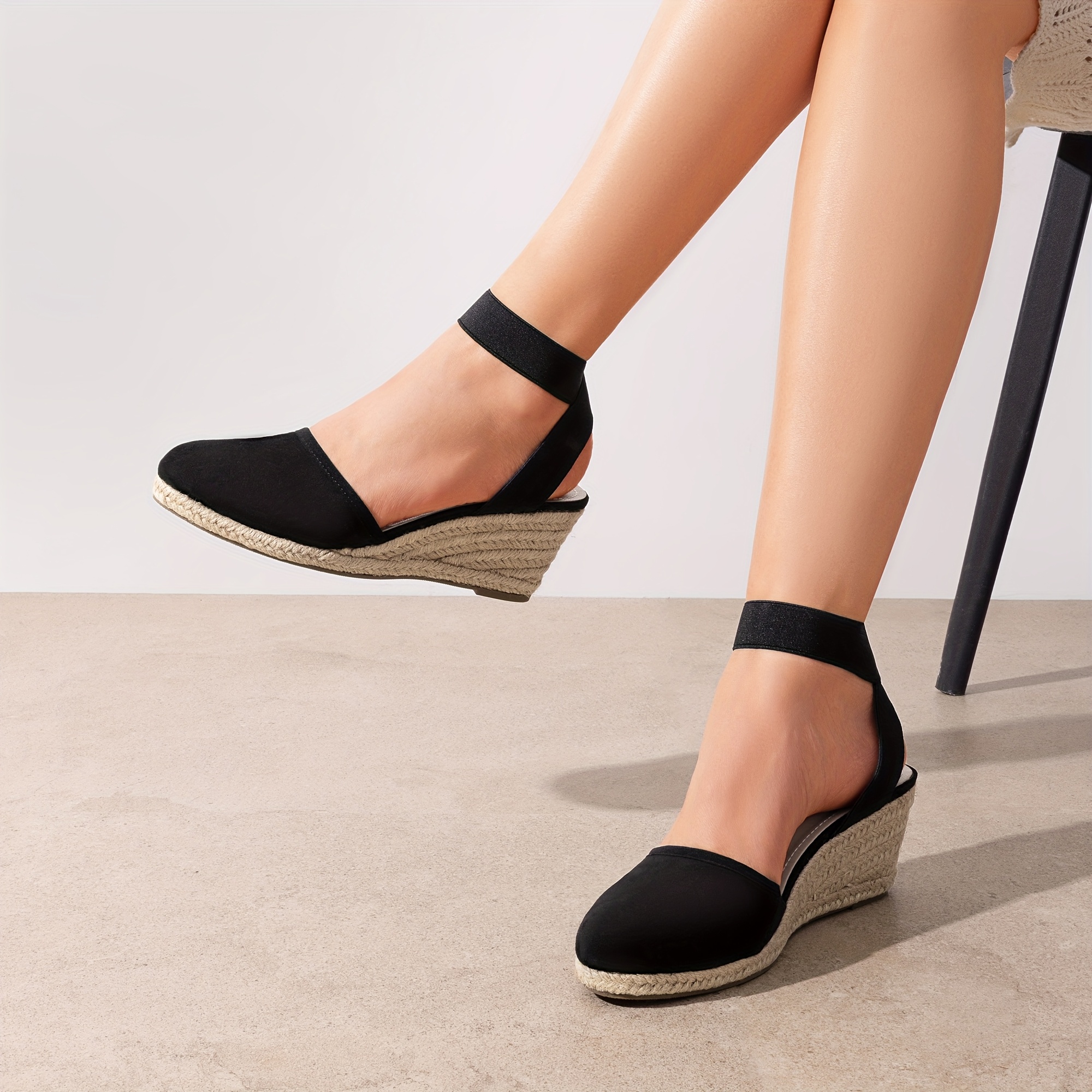 womens elastic ankle strap espadrilles stylish and comfortable fashion wedge sandals breathble for outdoor walking fashion outdoor shoes and off suitable for different occasions details 5