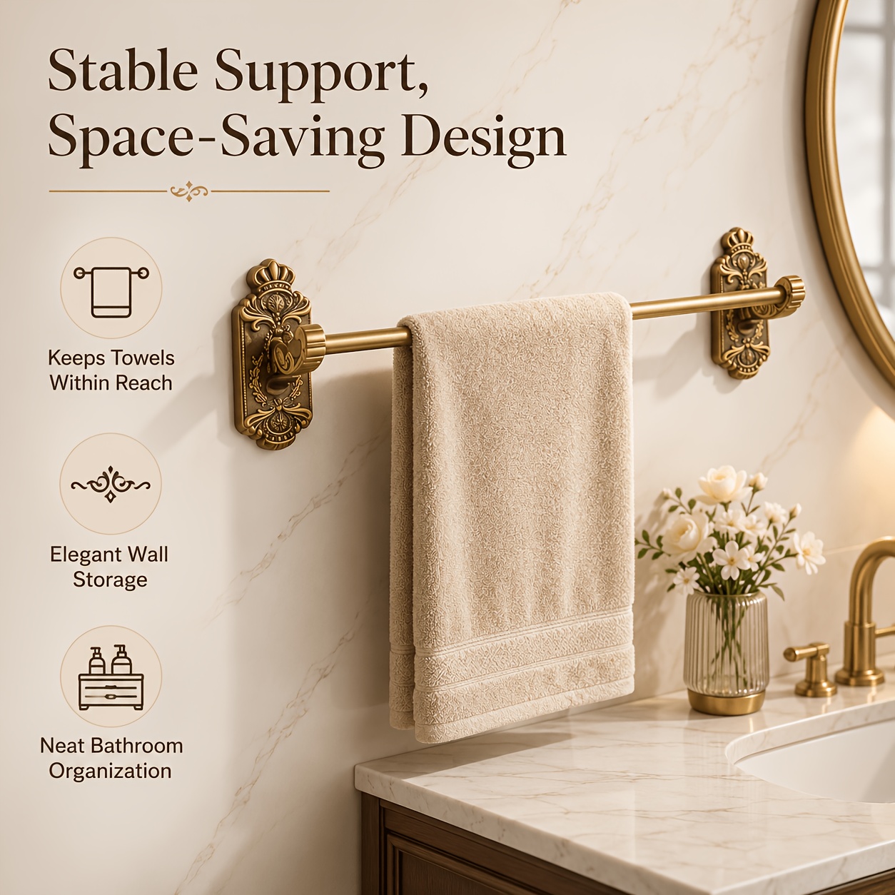 TEMU 1pc European-style Towel Rack, European Vintage Wall-mounted Storage Rack, Made Of High-quality , Anti-corrosion, Rust-proof, And Durable, With