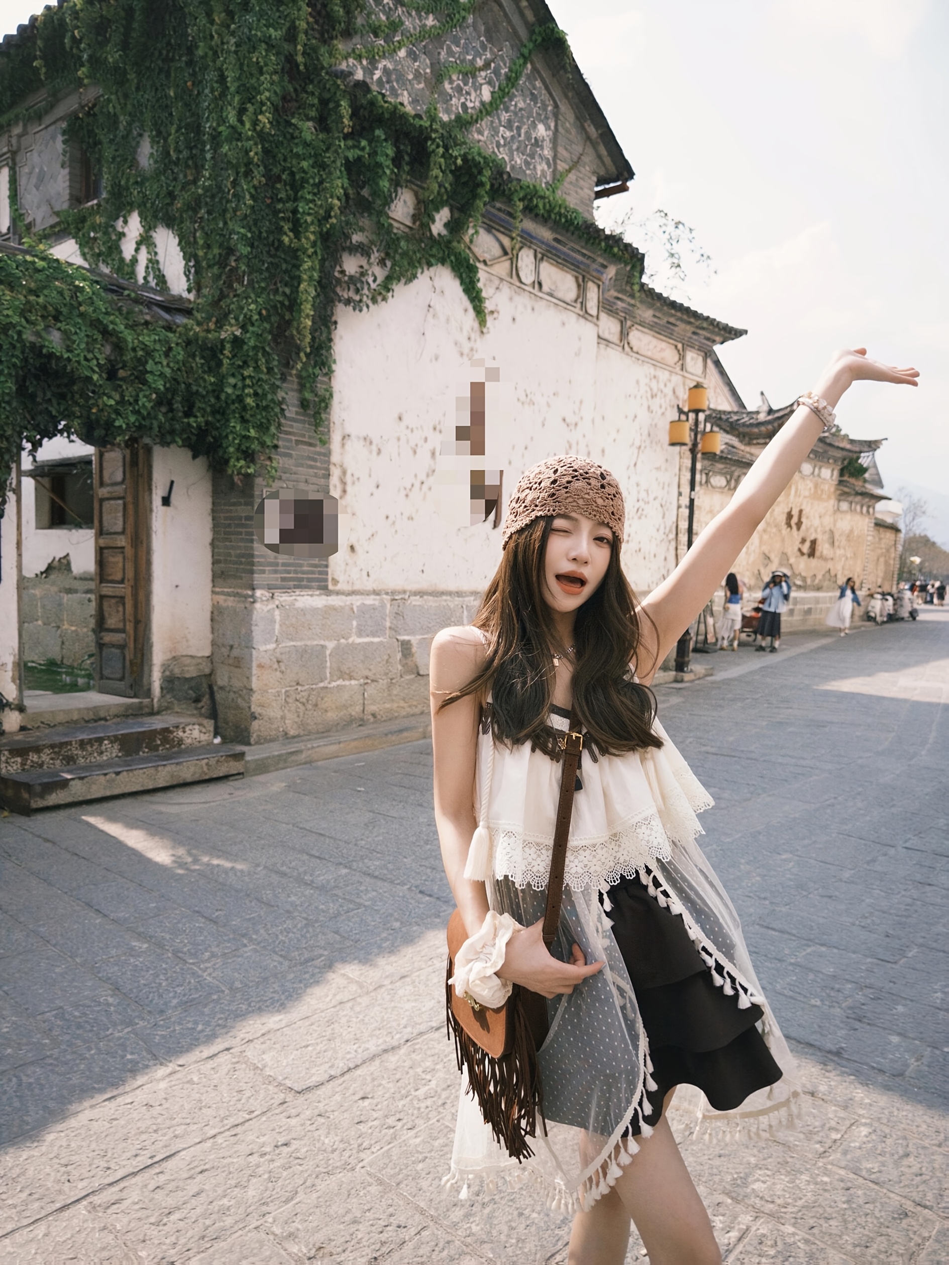 lilies bohemian chic irregular tassel strap dress set white Temu