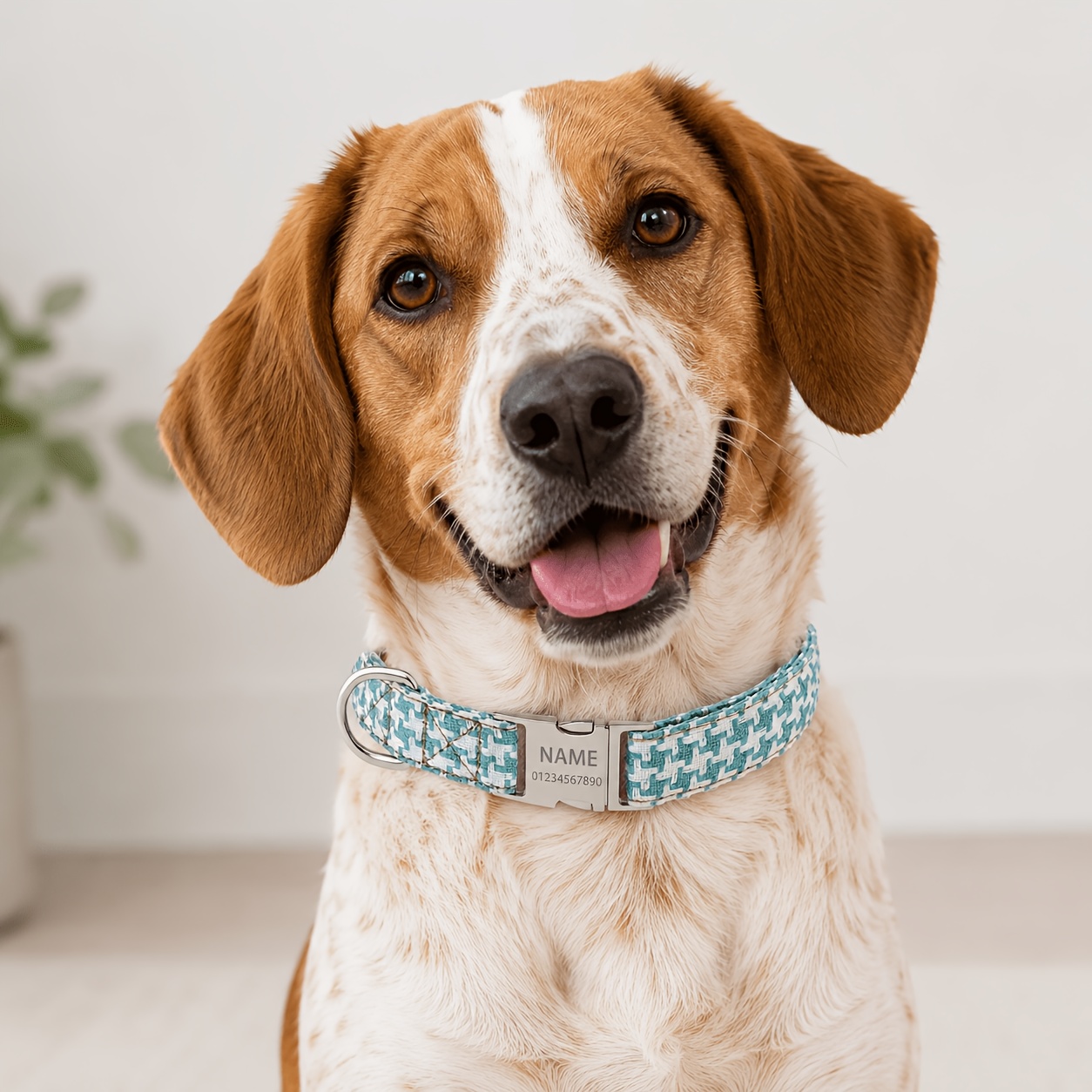 Custom Engraved Houndstooth Dog Collar with Adjustable Quick Release Buckle