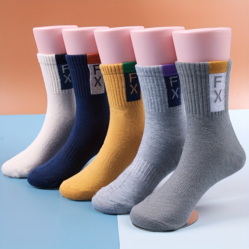 Image of 10 Pairs Boys' Mid-calf Socks - Breathable Polyester Crew Socks With Sporty Letter Design, Assortment For School, Sports & Casual Wear