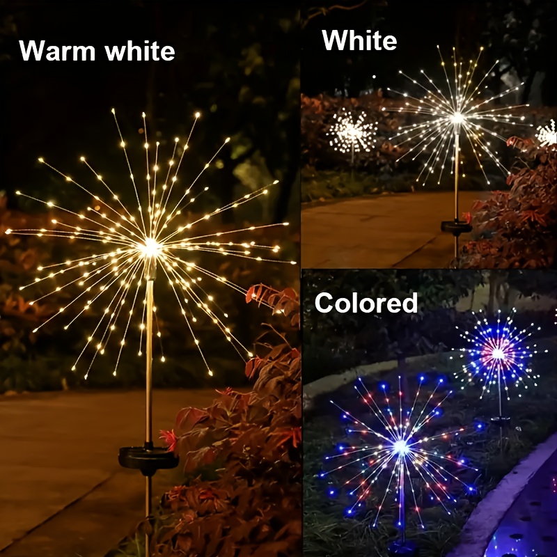 FACHOI 60/200 LED Solar de Exterior con Sensor y Regulable, Fuegos Artificiales Blanco Cálido, Adecuado para Iluminación de Jardín, Patio, Césped, Terraza, Camino, Fácil Instalación, 8 Modos, para Decoración de Villa
