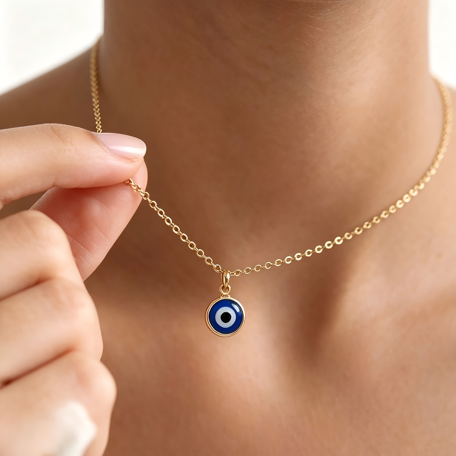 TEMU Collier œil du mal, mini pendentif breloque en acier inoxydable, cadeau pour elle, cadeau religieux