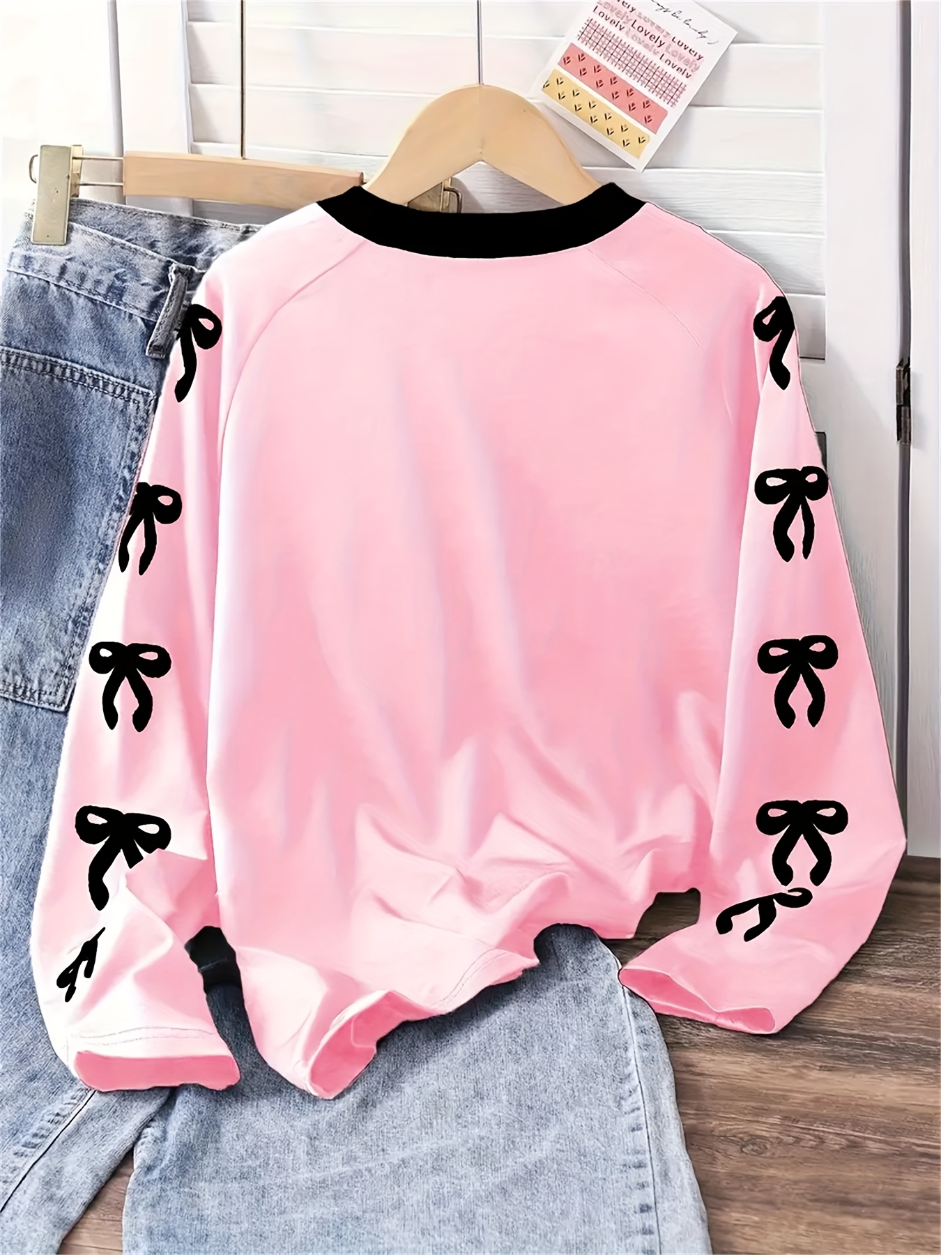 teen girls pink casual long sleeve t shirt oversized raglan Temu