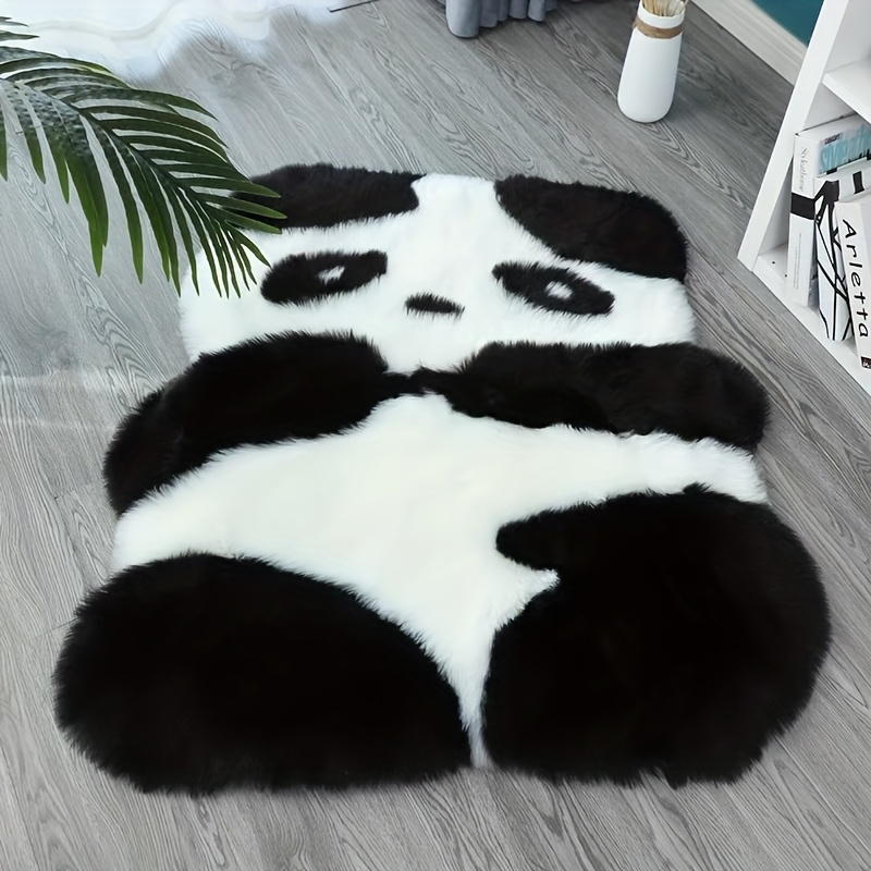 Image of 1pc Long Plush Cartoon Cute Panda Faux Animal Shape Home Decor Carpet, Suitable For Living Room Sofa Carpet, Bedside Decorative Mat, Study And Walk-in Closet Etc., Washable Fabric, Warm Carpet