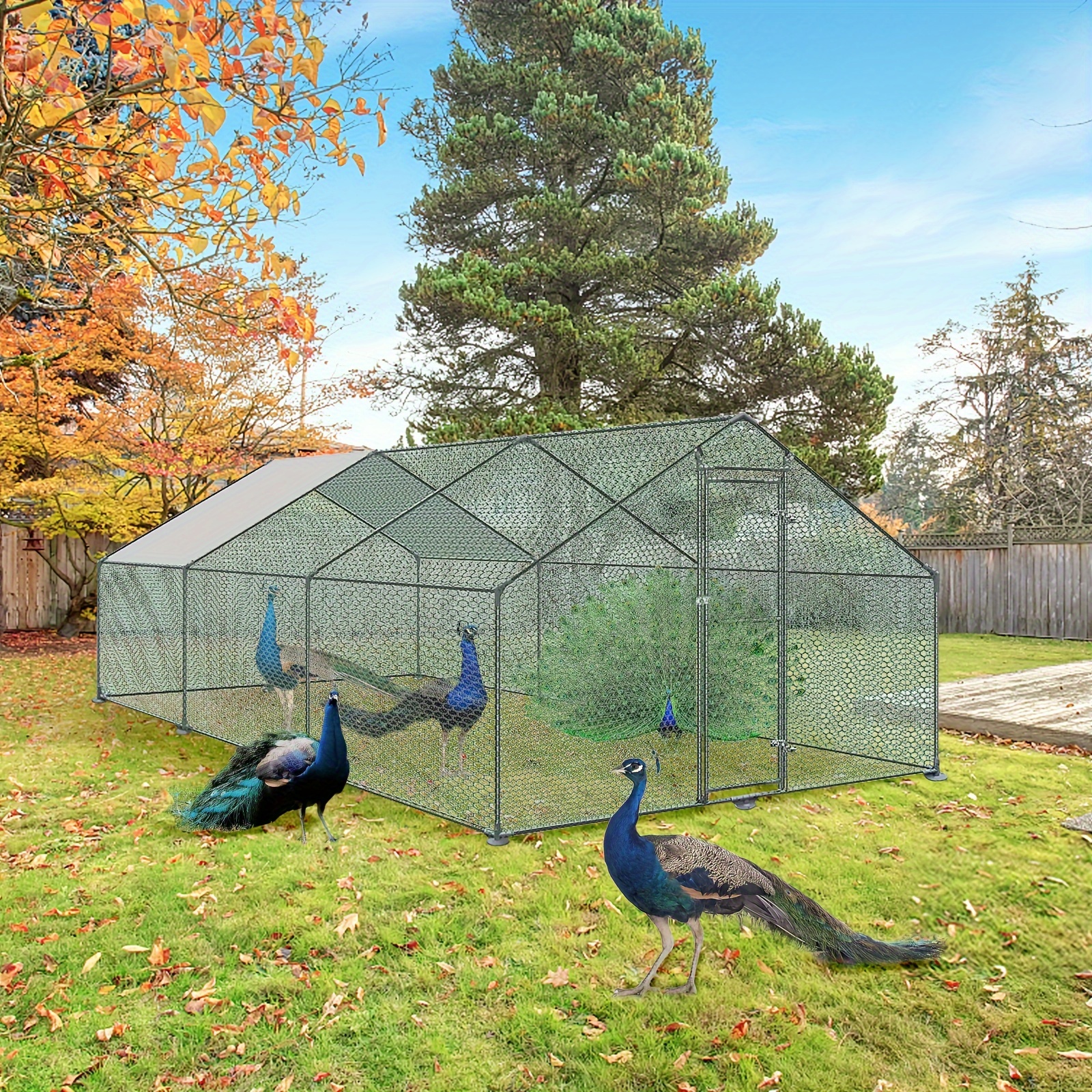 Spacious Outdoor Coops In 6/12/18/24m² Sizes With Security Lock, Galvanized , Pvc-coated Mesh & Sun-protective Pe Shade Roof - Ideal For Chickens, Birds & Small Pets
