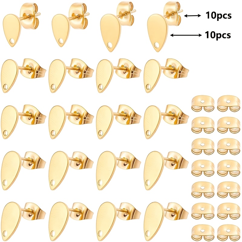 TEMU 20 piezas de aretes de acero inoxidable tipo que retienen el color, tachuelas geométricas de acero inoxidable con agujeros, 10 tachuelas cierres