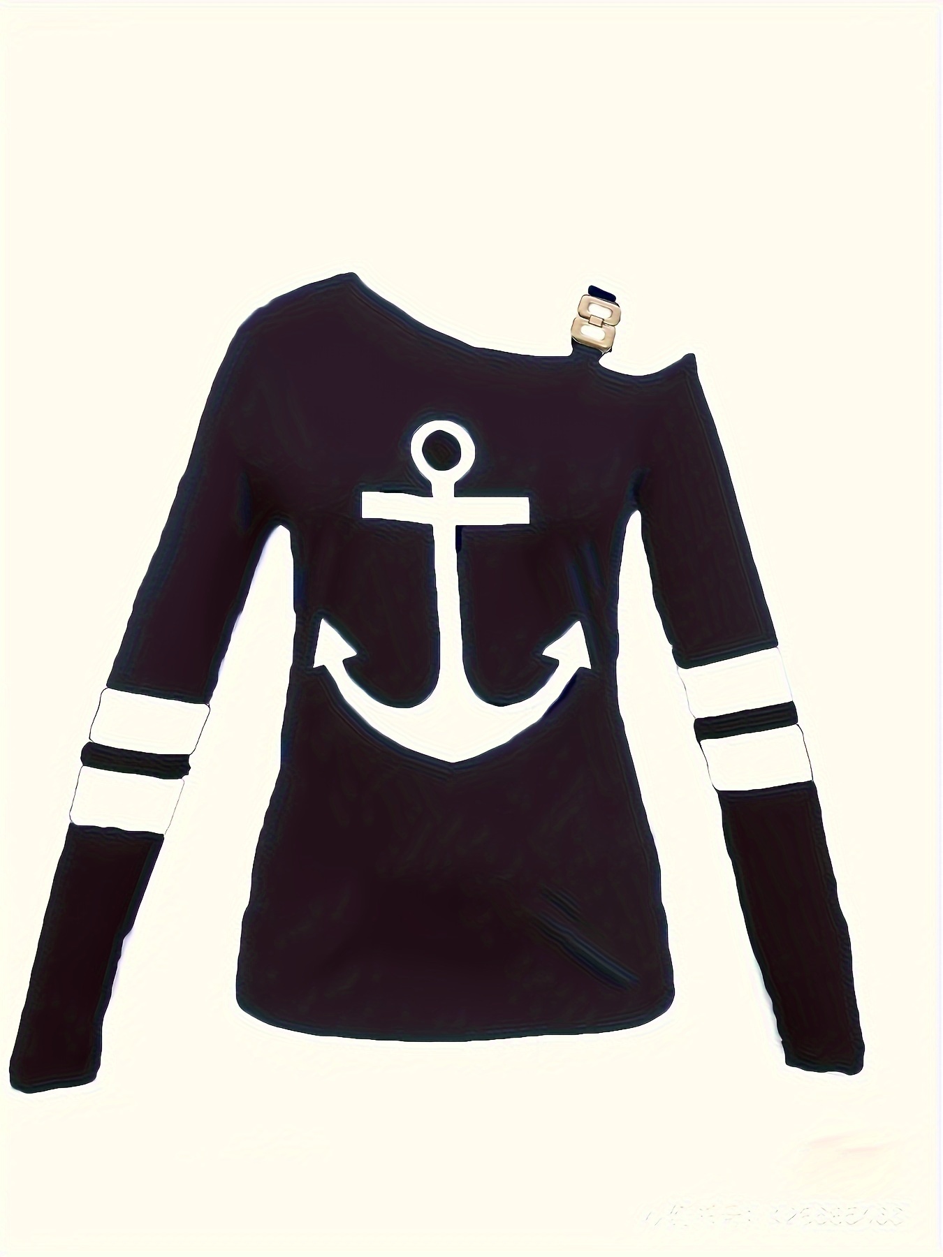 Anchor Print Chain Detail T-Shirt Casual Long Sleeve T-Shirt For Spring & Fall Women's Clothing