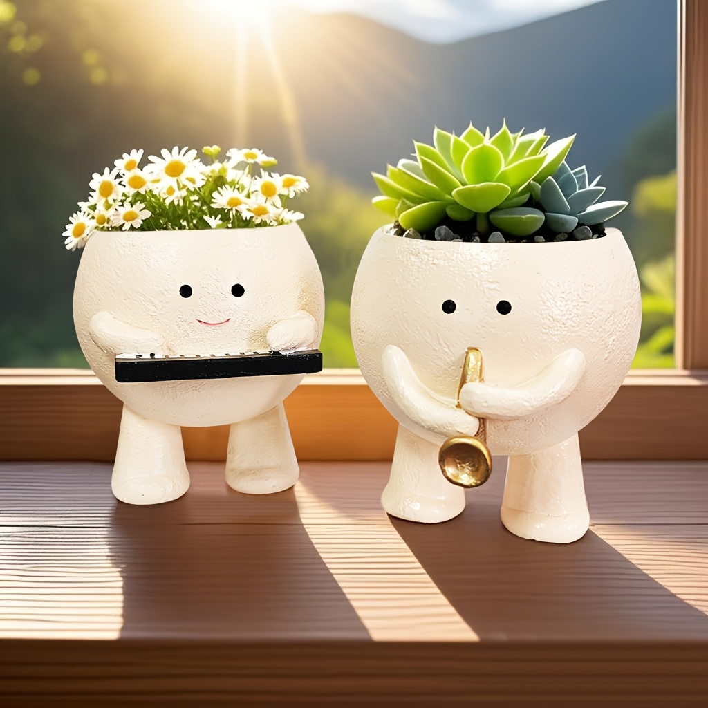 Succulent Planter Piano Flower Pot Pots, Succulent Pots, Head Sax And Piano  Band Planters For Indoor