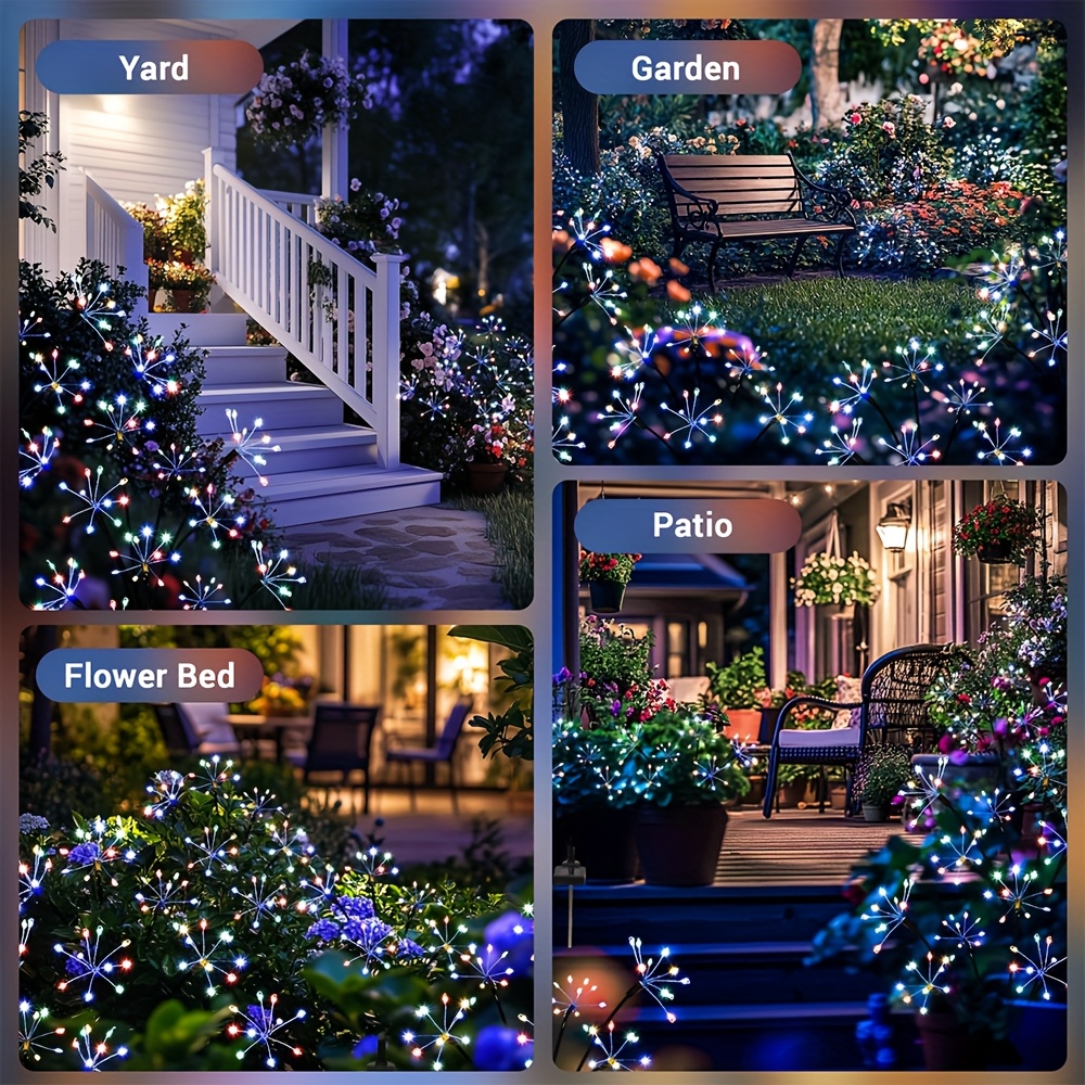 solar firework light solar garden lights with 8 lighting   ip65 waterproof lighted holiday displays christmas halloween garden decor for lawn patio   party camping decoration solar garden ornaments christmas light   christmas decorations solar light with panel garden solar light halloween   garden decor solar light garden pathway lighting patio accent lighting firework solar light holiday solar display Product details 5