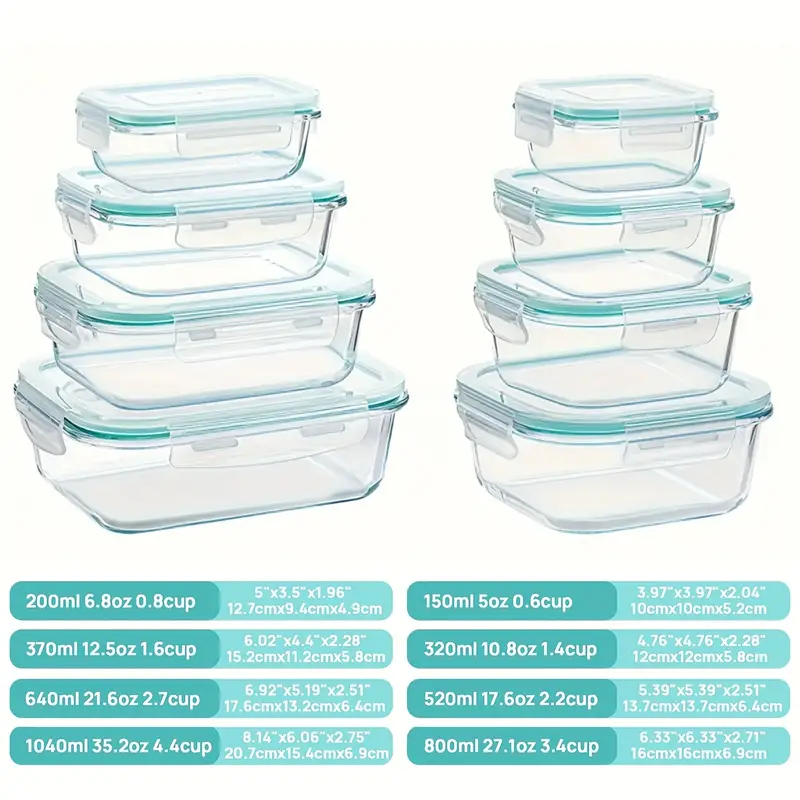 15 12 6pcs set of glass food storage containers with lids meal prep containers and leak proof locking lunch boxes for microwave oven freezer and dishwasher safe Product details 0