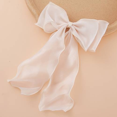 1pc princess tulle oversized bow wavy ribbon spring clip elegant gentle half up hair accessory