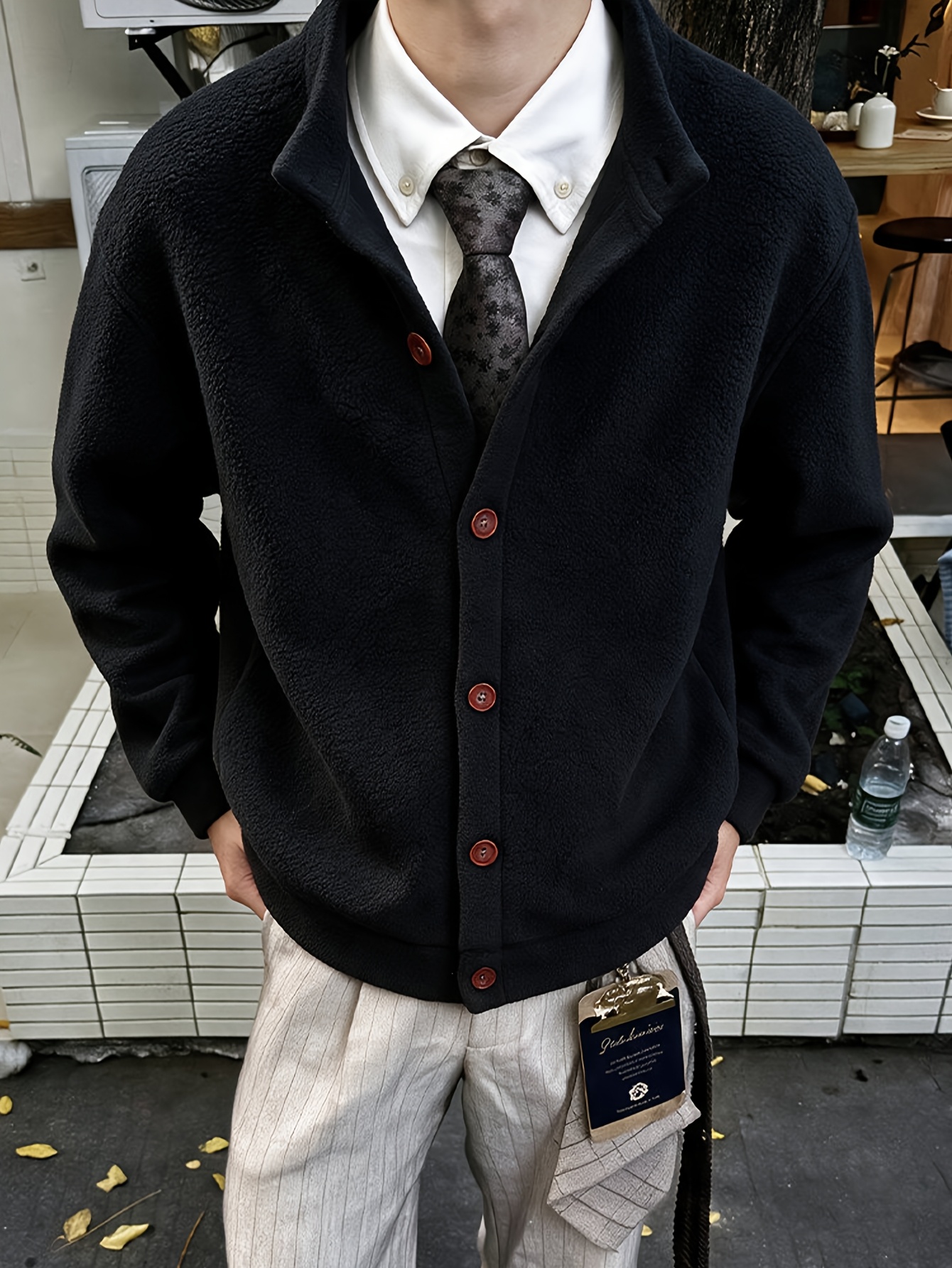 mens fleece jacket 1pc mens autumn   trendy casual individual all match warm lamb fleece jacket coat regular fit comfortable warm fabric suitable for autumn winter daily casual  