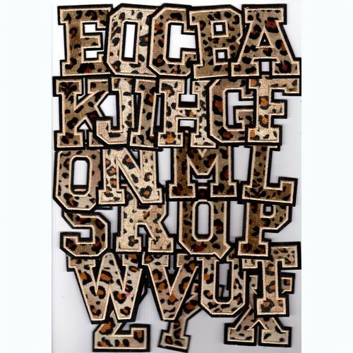 26 english letters leopard print pattern embroidered fabric patch embroidered badge suitable for clothing bags shoes hats home decor iron on 2pcs