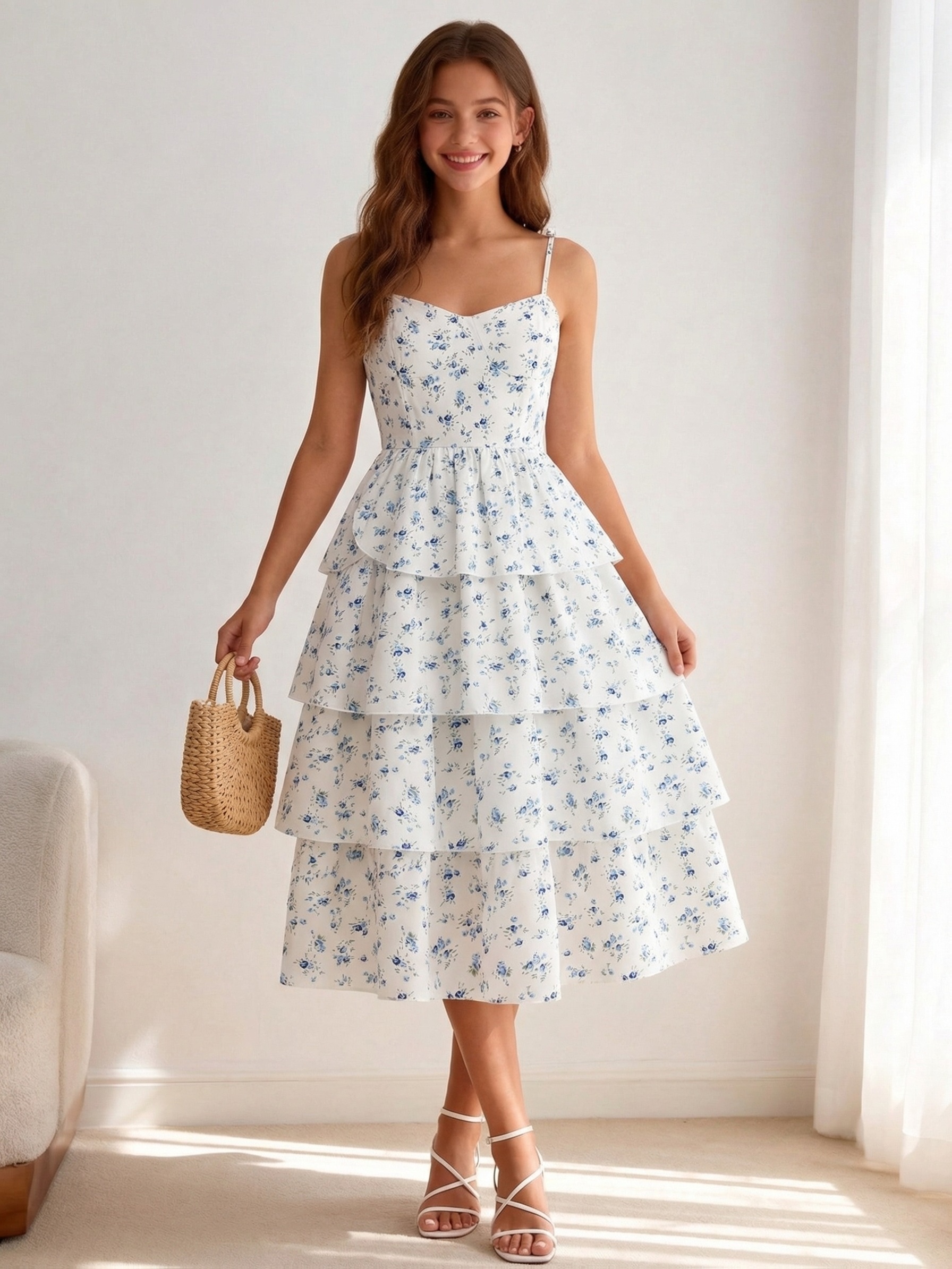 Girls' Casual Elegant * Random Floral Spaghetti Suspender Dress, New Summer  Girls' Clothing