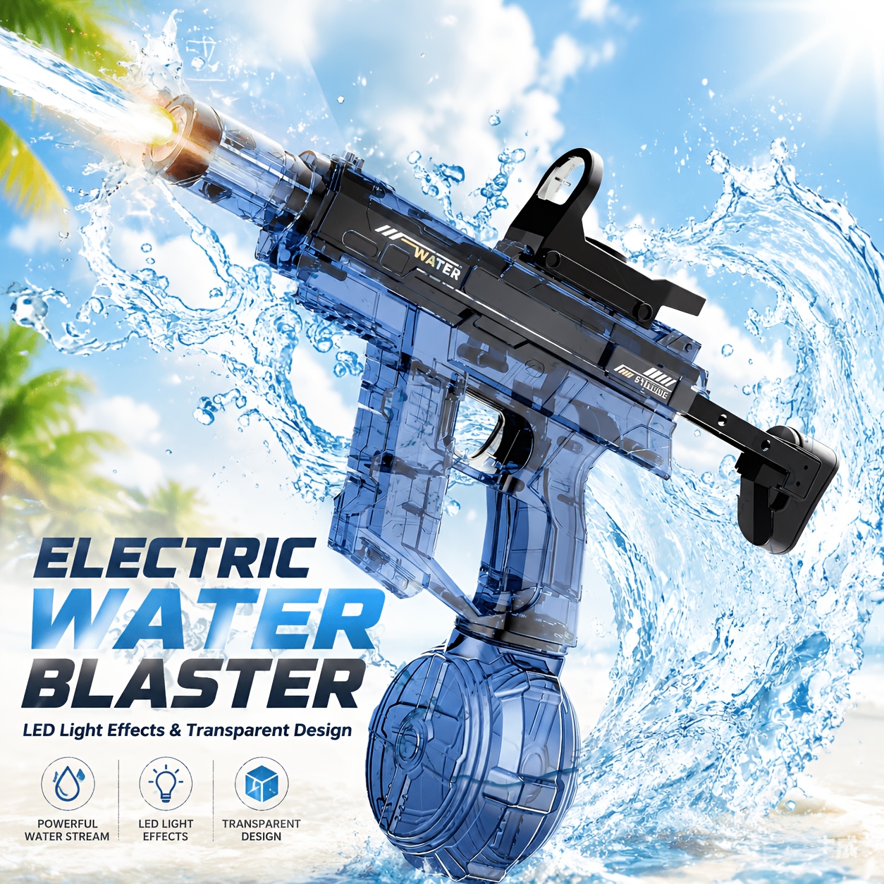electric automatic water blaster with light up muzzle detachable sight high capacity squirt toy for summer outdoor games