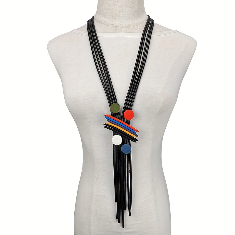 Image of A Stylish Bohemian Multi-layered Necklace With Wooden Bead Lines, An Ethnic-style Clothing Accessory For Women