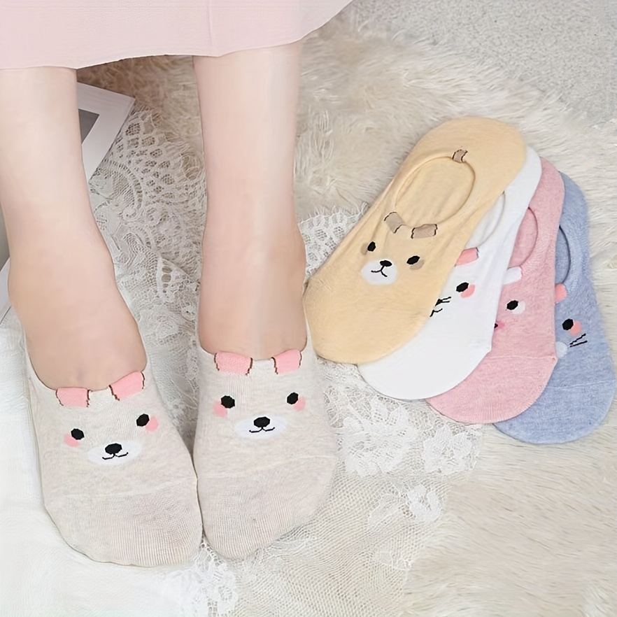 

5 Pairs Cute Animal Socks, Comfy & Breathable Low Cut Invisible Socks, Women's Stockings & Hosiery