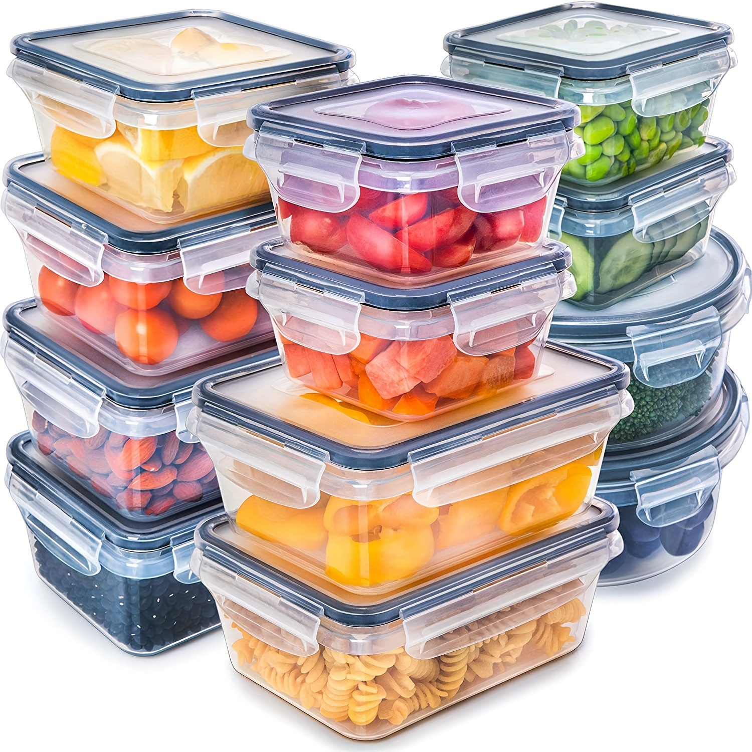 

24pcs, (12 + 12 Containers)kitchen Refrigerator , Microwave -resistant Plastic Lunch Box, Lunch Box Fruit Storage, Food Storage Organizer For Cereal, Flour And Sugar