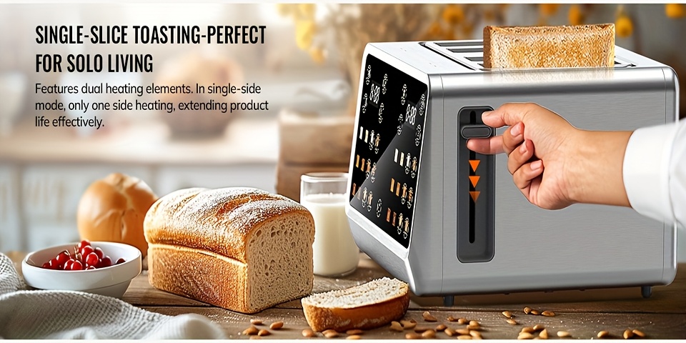 Toaster 4 Slice, Digital Smart Toaster with TouchScreen, Dual Control Panel, Single Slot Toasting, Timer, Reheat & Defrost for Bagels, Bread, Waffles, Stainless Steel Kitchen Essentials