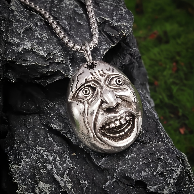 TEMU 1pc Retro Distressed Style Face Pendant Necklace Niche Clavicle Chain Trendy Cool Unisex Fashion Accessory