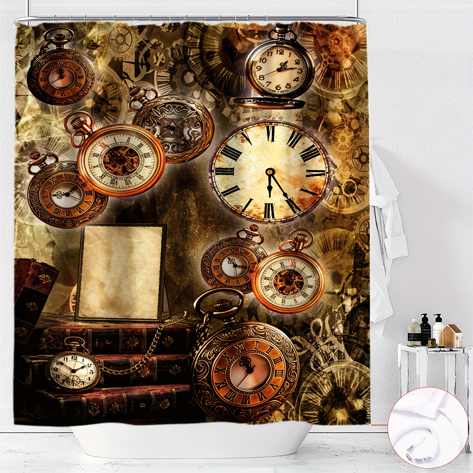 

Vintage Steampunk Clocks Shower Curtain, Ywjhui Arts-themed , Water-resistant Polyester With Hooks, Machine Washable, Knit Weave Partially Lined, Home Bathroom Decor