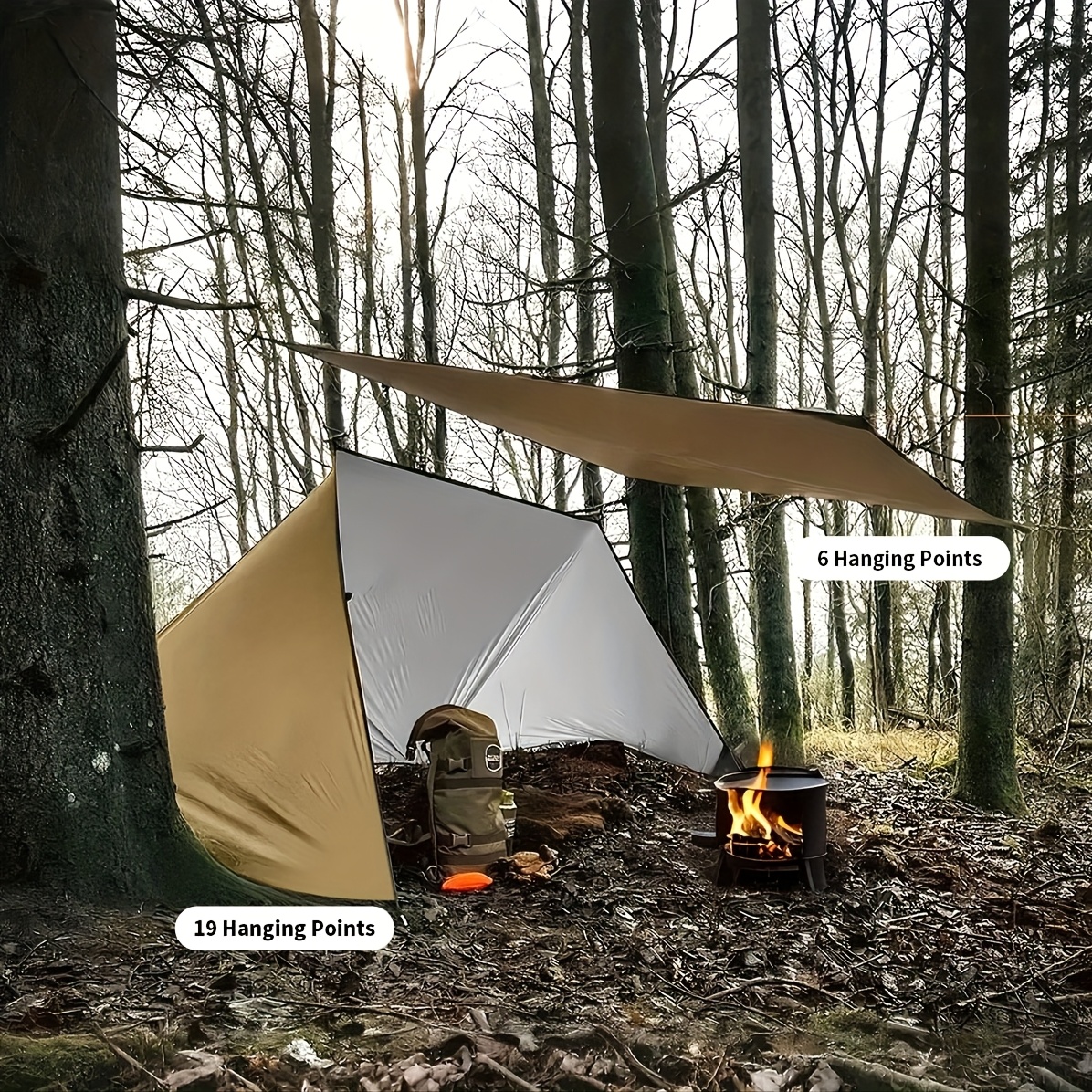 Vielseitiges berlebens-Schutzhtten-Zelt mit mehreren Aufhngepunkten  Sonnenschutz, 19 Befestigungspunkte, DIY-Camping-* Sonnenschutz, leicht fr  Wandern Radfahren, Hngematten-Zelt-Schutzplane, ...