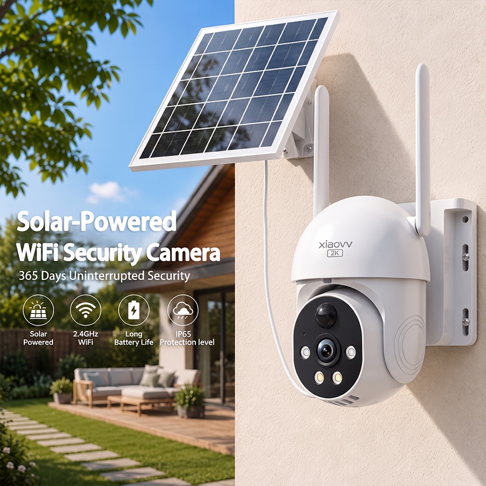 Image of Xiaovv Outdoor Solar Security Camera, Wifi Version, 360° Ptz Indoor And Outdoor Wireless Camera, With Human Detection, Color Night Vision, Voice, Siren, Cloud Storage Function, Is For Home, Shop