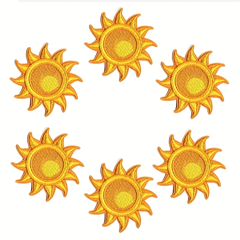 

6pcs Creative Sun Embroidery Patches Iron-on Sew-on Appliques, Diy Decorative Fabric Stickers For Clothes, Bags, Shoes, Hats, Jackets, Dresses