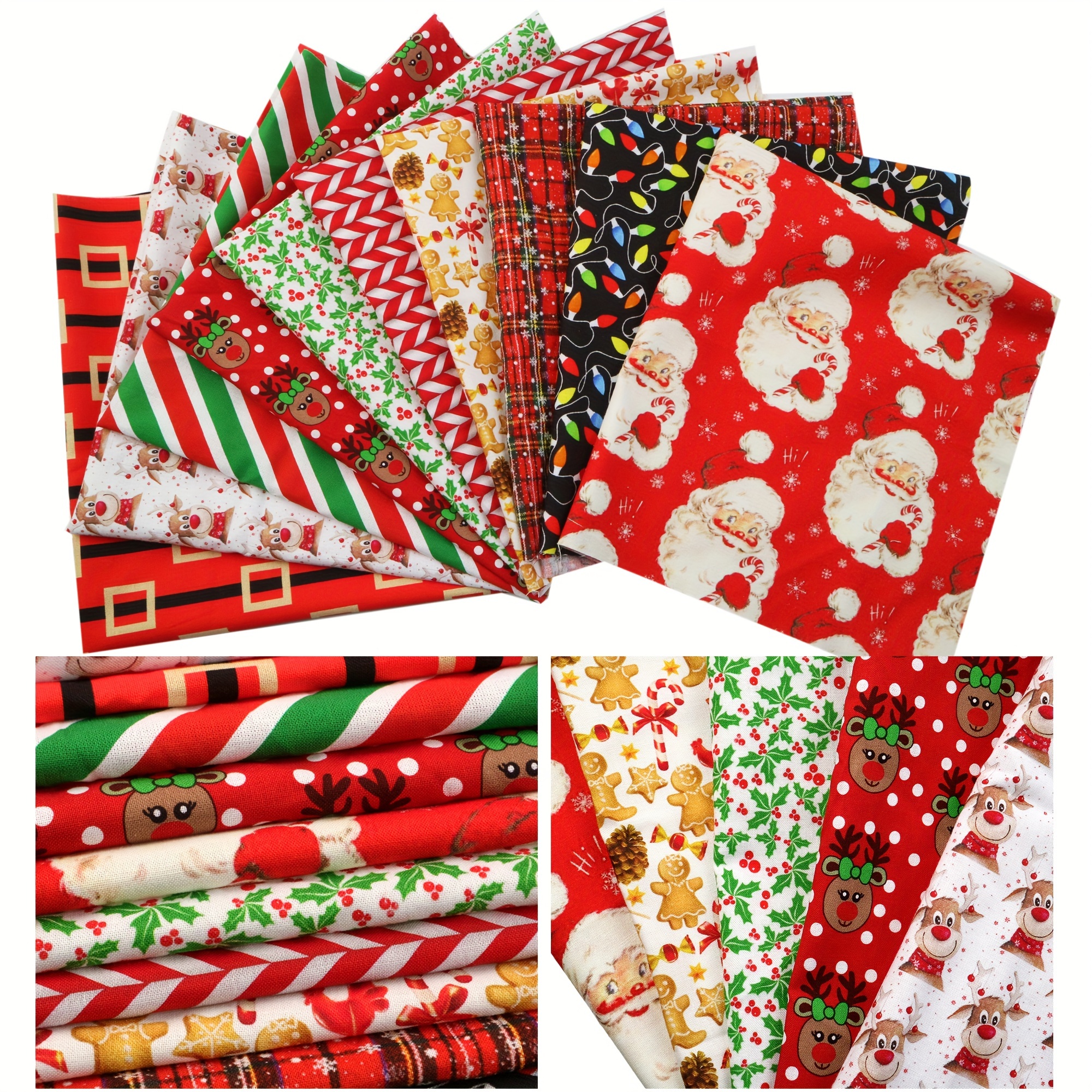 

10pcs Christmas Themed Polyester Cotton Fabric Set, 7.87x7.87inch Precut Quilting Squares, Hand Wash Only, No Repeat Patterns For Diy Sewing & Crafting (108gsm)