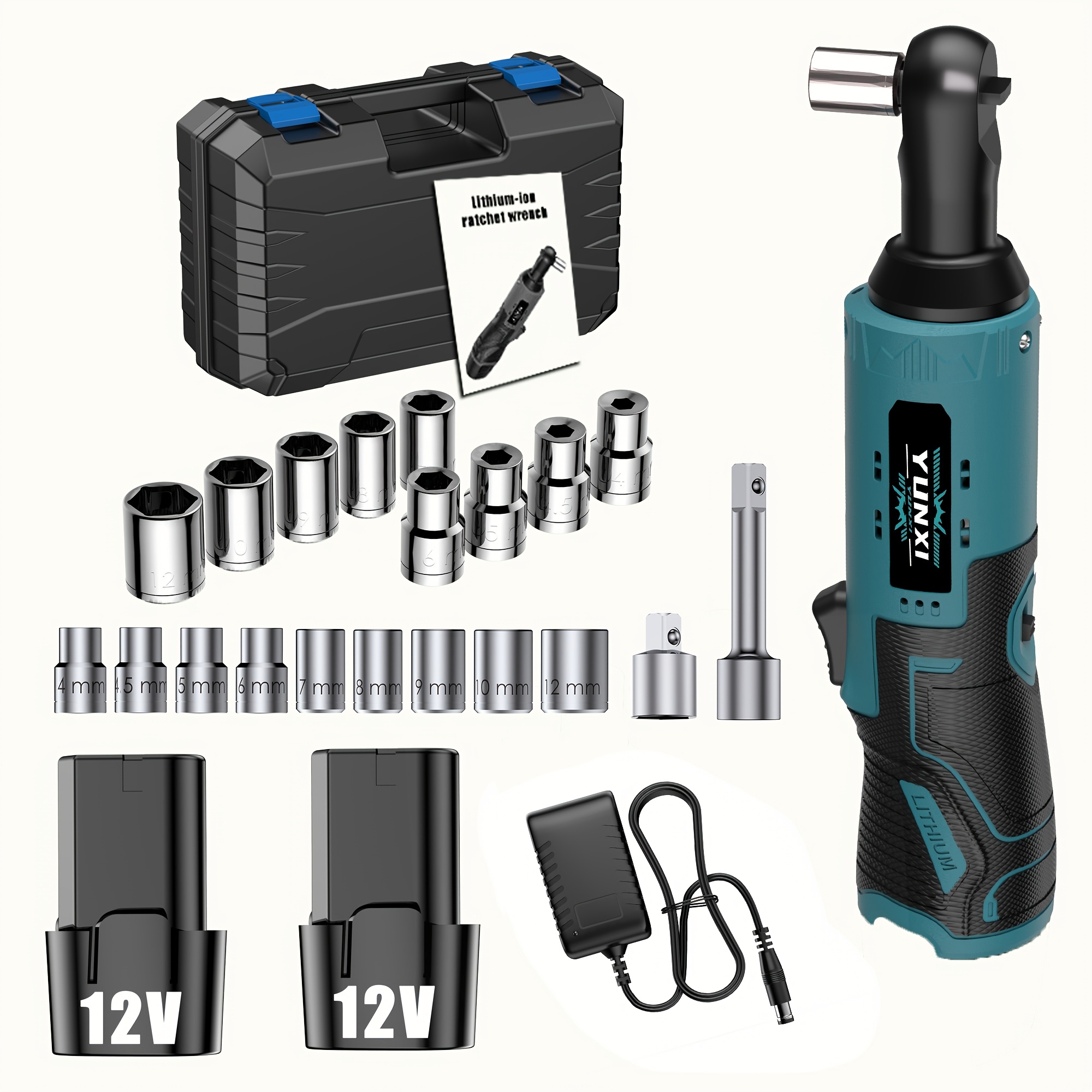Image of Set Of Electric Ratchet Wrenches, A Toolbox Organizer Kit Designed For Fast Households And Vehicles, Includes Tools For Car Maintenance, Electric Ratchet Wrench Set, Charger Not Included, Optional