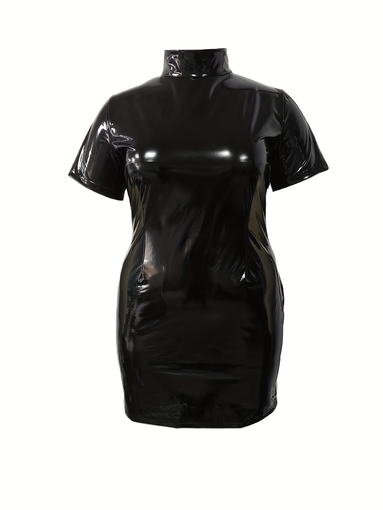 slim fit dress slacks Short Sleeve Leather Dress in Black main image 0