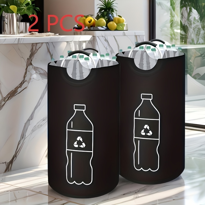 TEMU 2pcs Heavy-duty Extra-large Capacity Canvas Folding Recycling Bin With Lid - Heavy-duty Cylindrical , Space-saving Foldable Laundry Basket/dirty