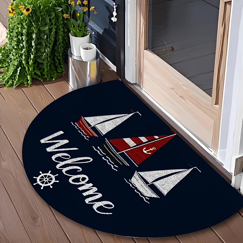 TEMU Tappeto per porta in flanella con stampa 2D piatta, tappeto d' semi- in flanella con spessore di 10 mm G/m簡, 1 pz Tappeto semi-, blu navy, logo