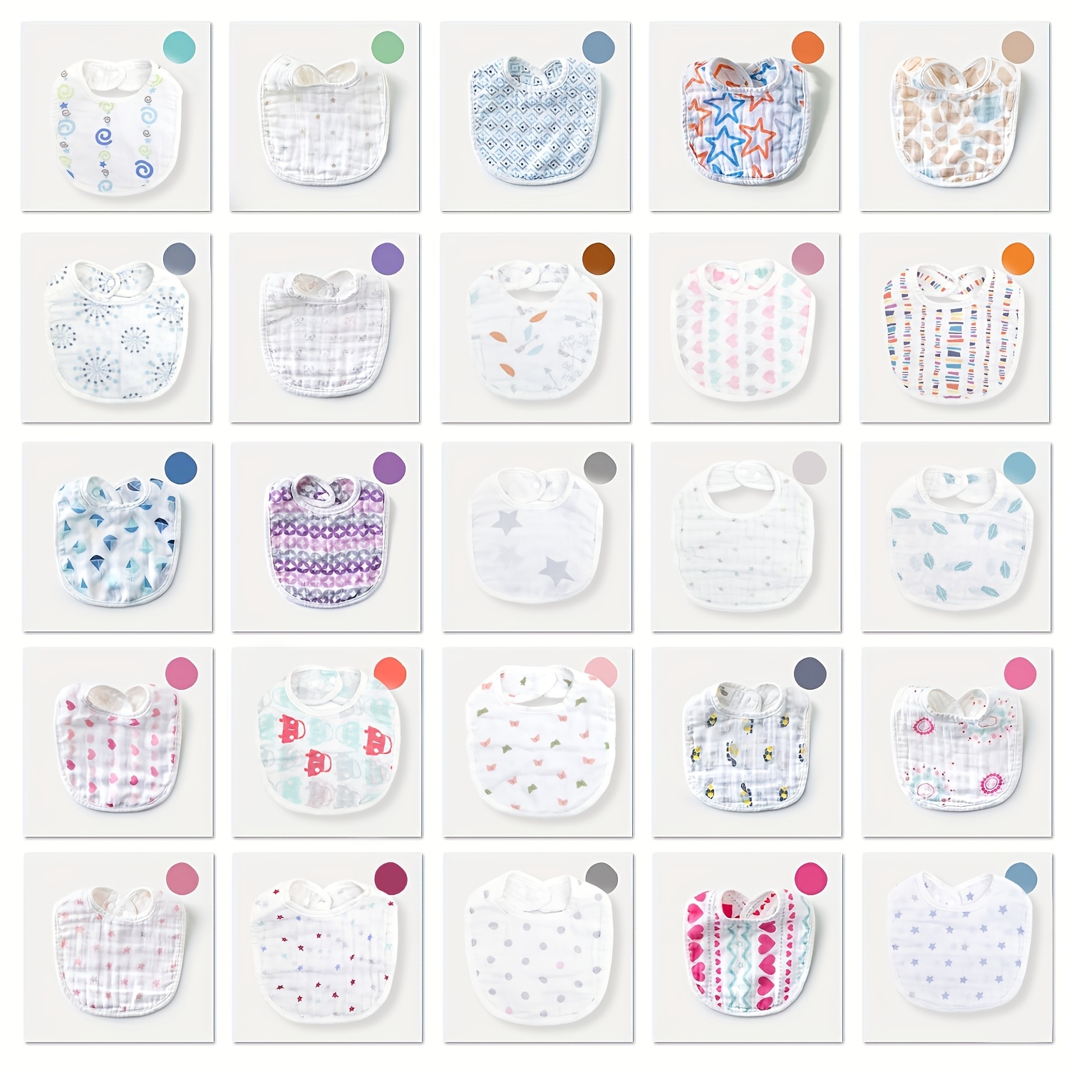 5pcs 6-layer Gauze Bibs, Soft Feeding Bibs (random Color)