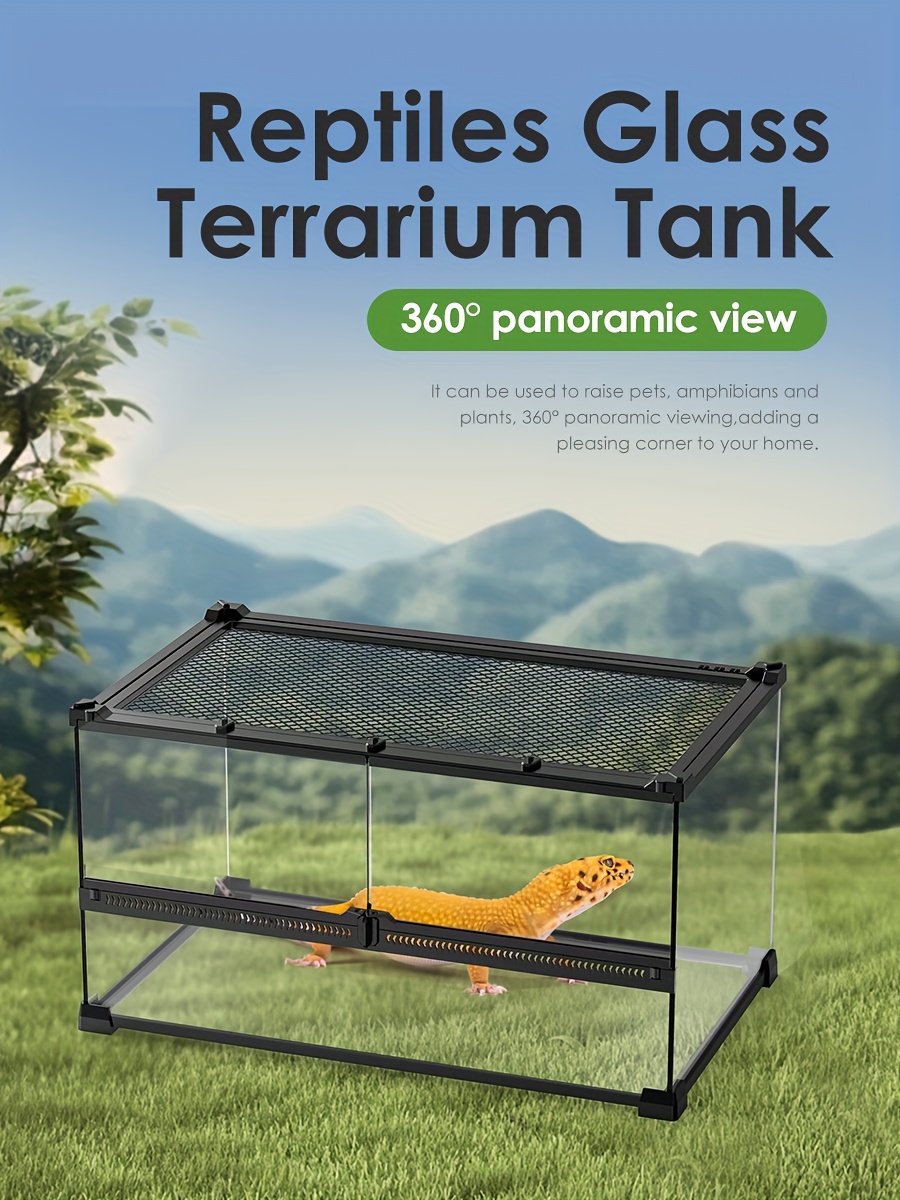 Terrario a doppia anta in vetro temperato per rettili, ideale per lucertole, camaleonti, iguane, gechi, serpenti, tartarughe e rane, dimensioni 50*30*25 cm / 19.69*11.81*9.84 pollici