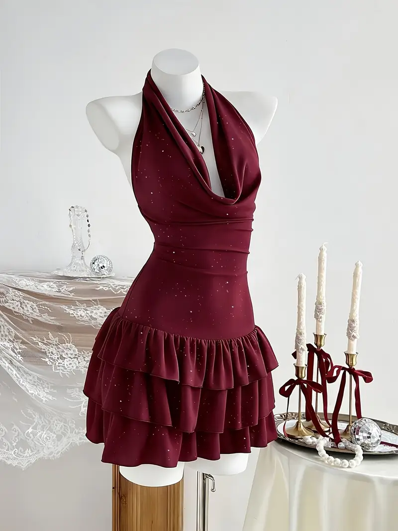 european american elegant wine red halter neck sleeveless - Temu Oman european american elegant wine red halter neck sleeveless - Temu Oman