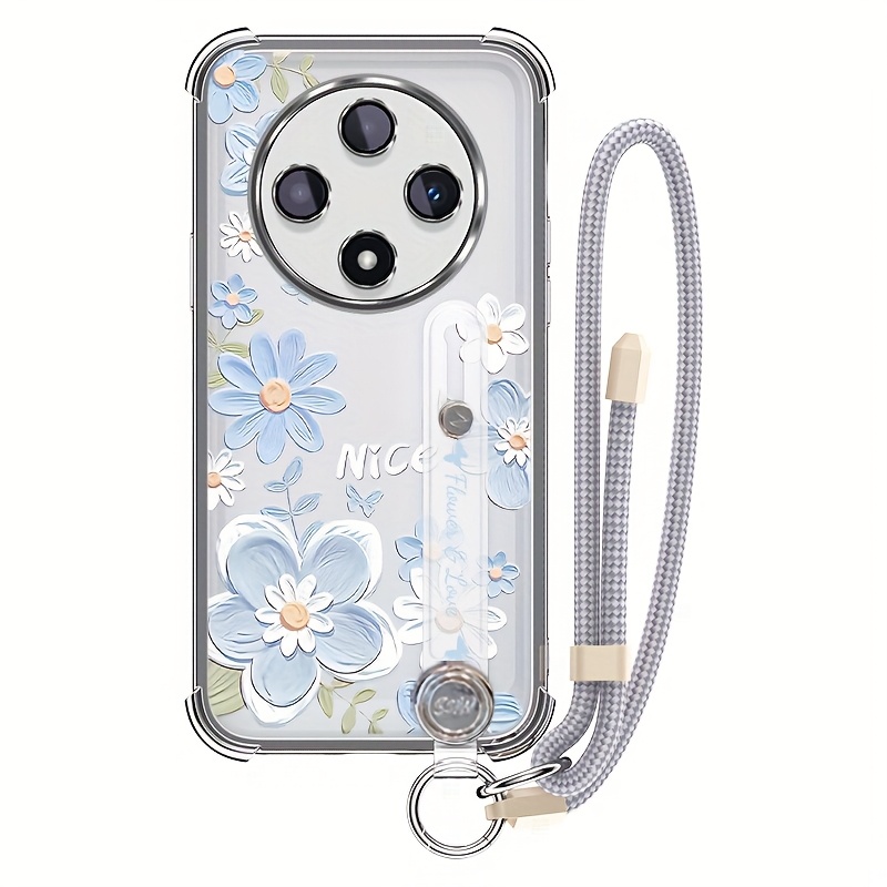 TEMU Suitable For Xiaomi Redmi 14c 4g Phone Case, Transparent Soft Protective Cover With Anti-drop Strap And Stand, , Silvery Color