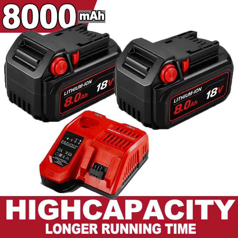 TEMU 2pcs 8.0ah Replacement For 18v Battery & Rapid For M12-18c | Compatible With 48-59-1802, 48-11-1828, 48-11-1802 & All 18v Cordless Power Tools