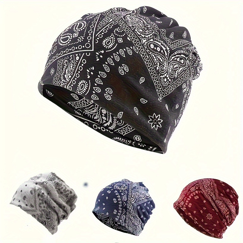 

4pcs/set Classic Paisley Print Beanie Hip Hop Unisex Slouchy Baggy Hat Lightweight Elastic Warm Cap Vintage Beanies For Women & Men