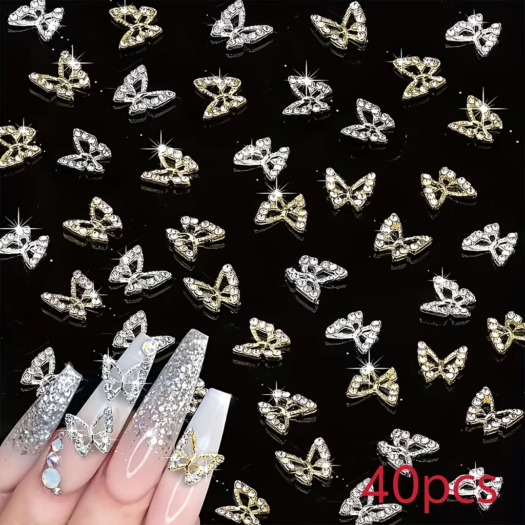 TEMU 40pcs/bag 3d Metal Nail Decorations, Rhinestone Inlaid, Very Suitable For Nail Art Projects And Craft Ornaments, Decorative Patches, Rhinestone