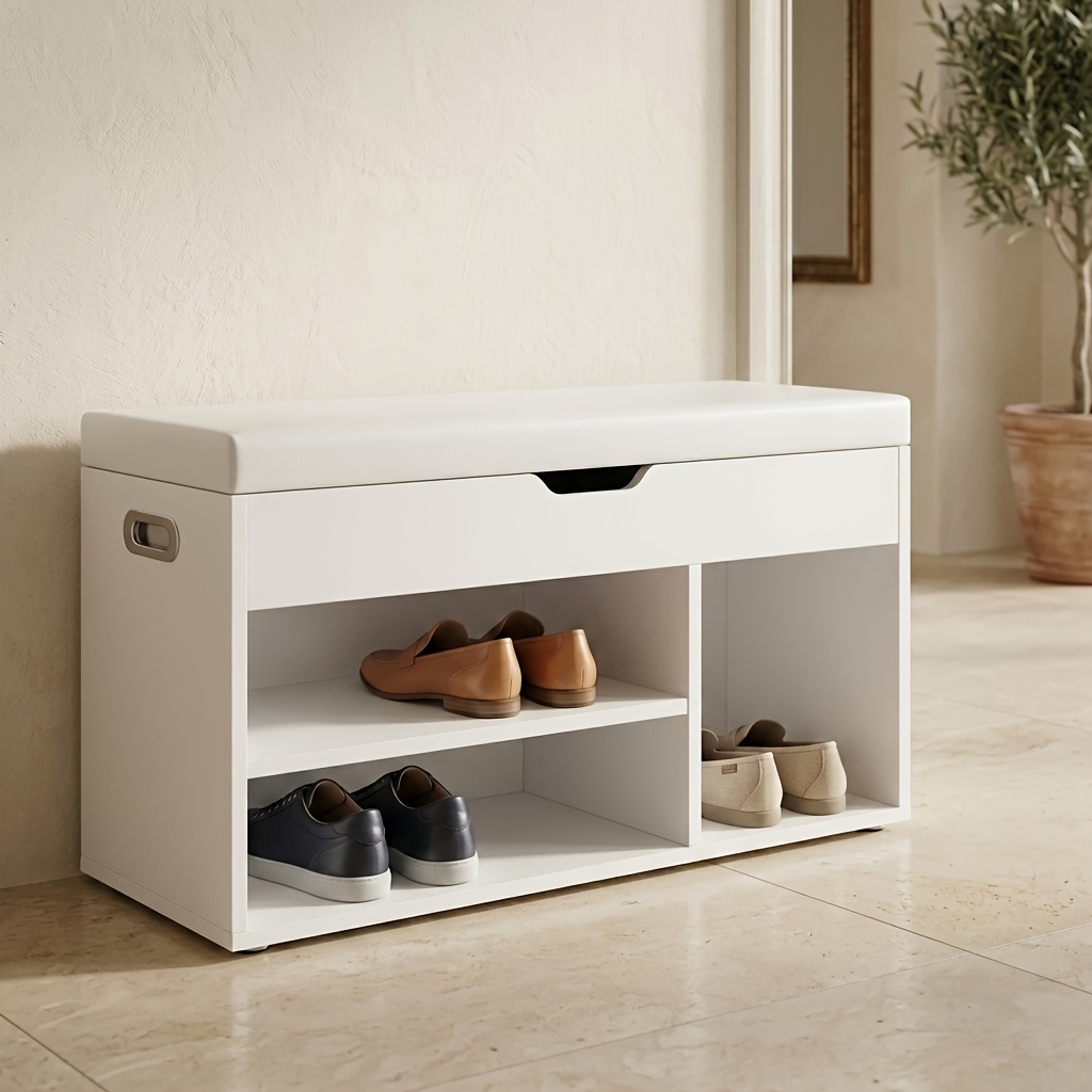 TEMU de almacenamiento de zapatos moderno con asiento acolchado y cojín de espuma - de entrada adecuado para pasillo, dormitorio, organizador de