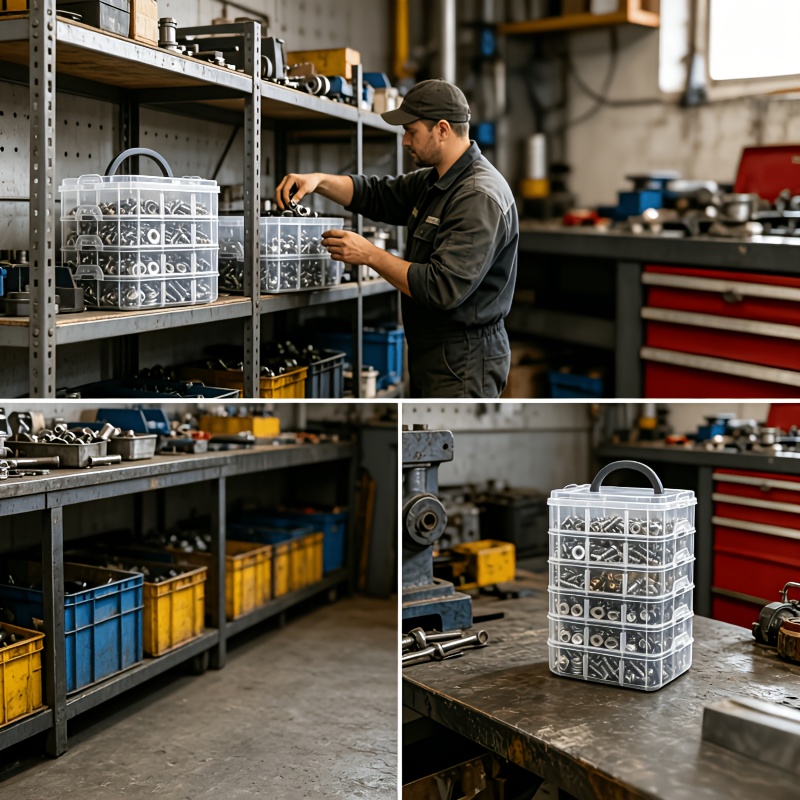 7pcs Set: 6 Containers with 1 Lid, Transparent Storage Box with Lid and Handle, Snap Closure Design, Clear Tool Organizer, Household Screw, Wrench, and Hardware Accessories Sorting Box, Storage Container, Portable Divided Organizer Tray