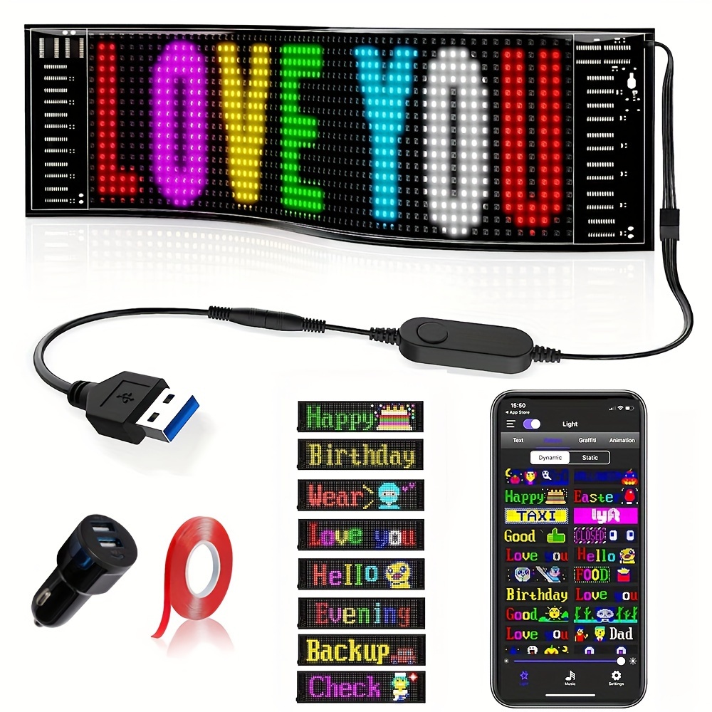 LED Car Sign, Scrolling LED Sign,Programmable Flexible LED Matrix Panel,  Bluetooth APP Control, DIY Design Text, Patterns, Animations, 7x 3