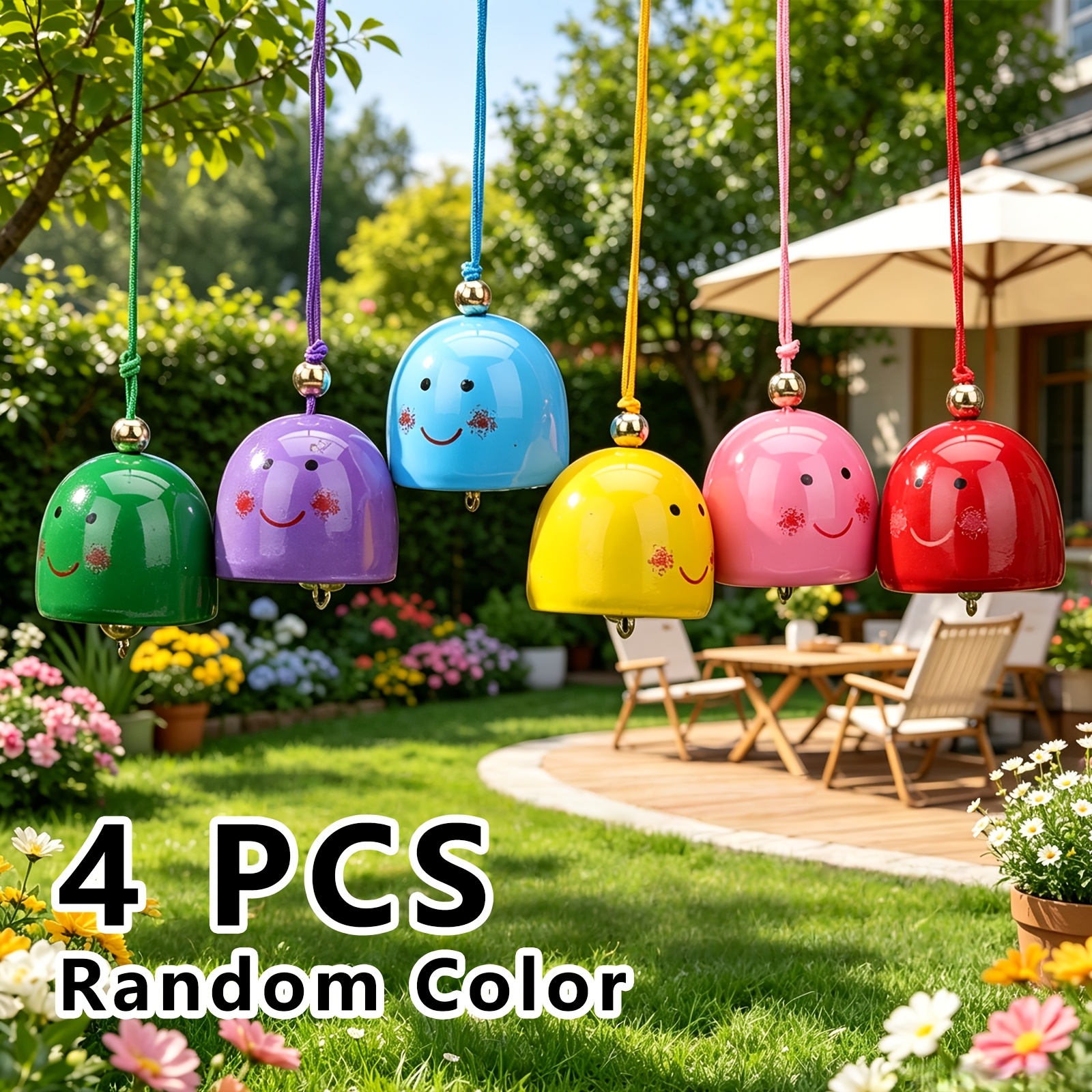 TEMU 4 Random-colored Wind Chimes With Accessories, Including A Hanging Cord And Bells. Creative Hanging Wind Chime With Ringing Tones, Made Of Metal