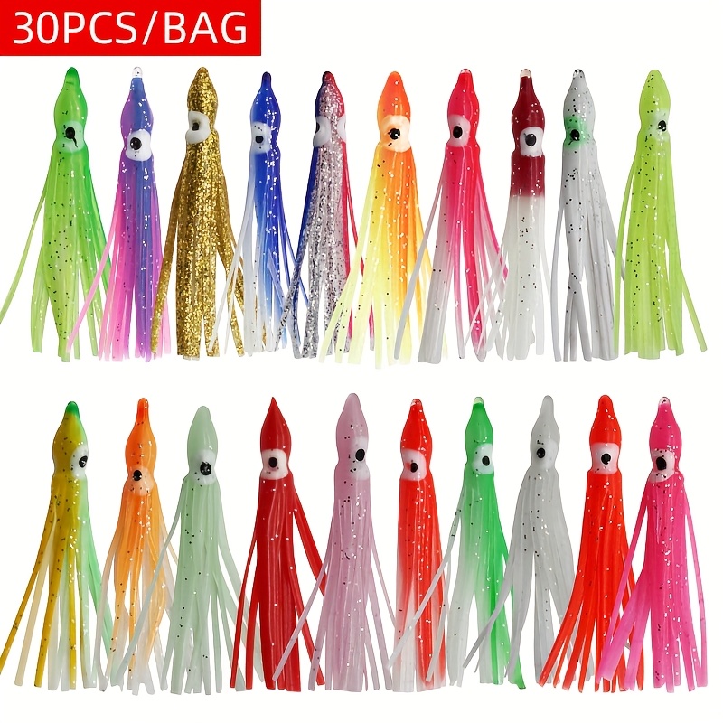 30pz/borsa Esche Luminose per Pesca in Acqua Salata con Gonna di Calamaro Colori Mescolare, Trolling Bait per Bass e Trota