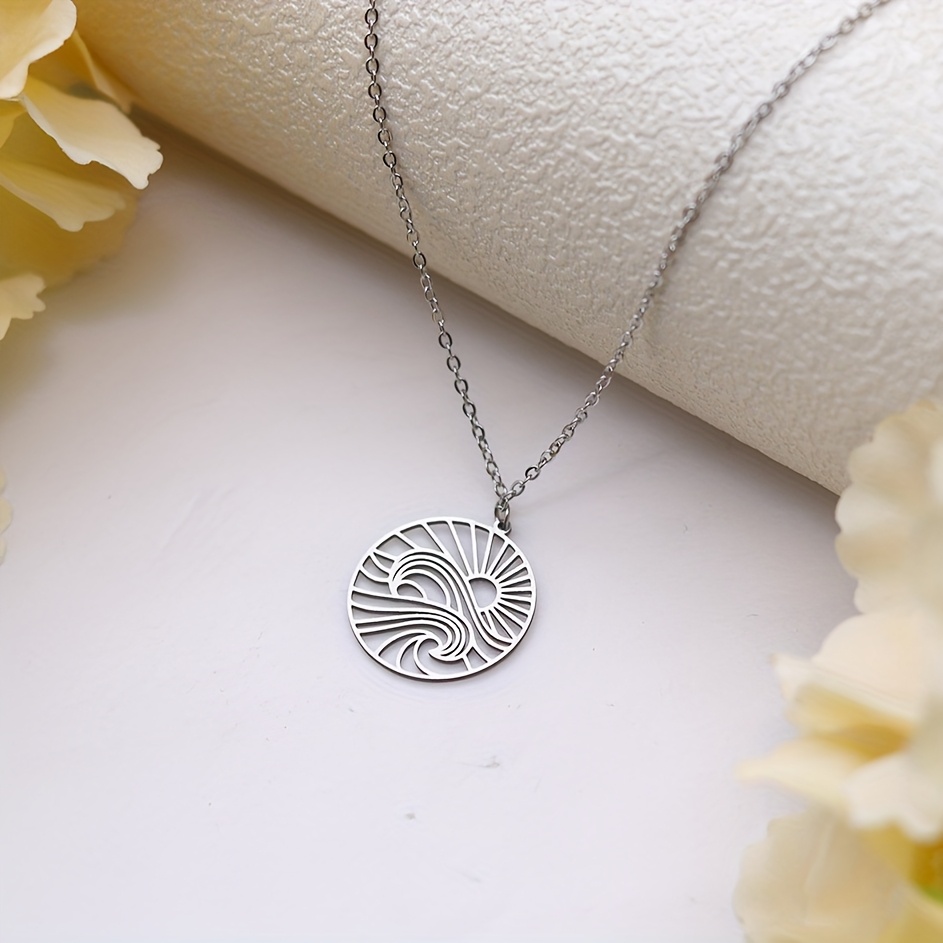 Stainless Steel Cloud Wave Round Pendant Charms For Jewelry Making Craft Pendant Sun Additions